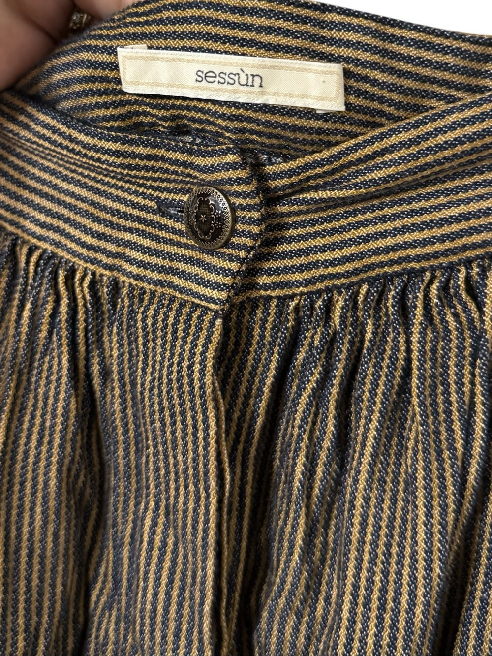 SESSUN Massari Striped Pleated Sand Black Midi Skirt - Picture 5 of 8